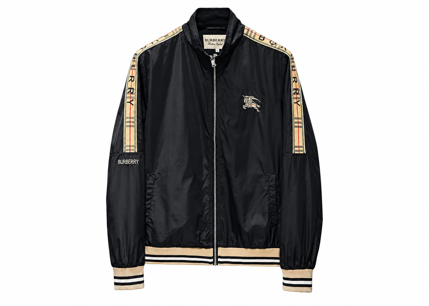 Chaqueta Burberry Deportiva Negra Franjas Beige