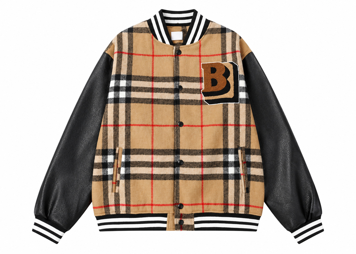 Chaqueta Burberry Varsity Cuadros Beige Mangas Negras