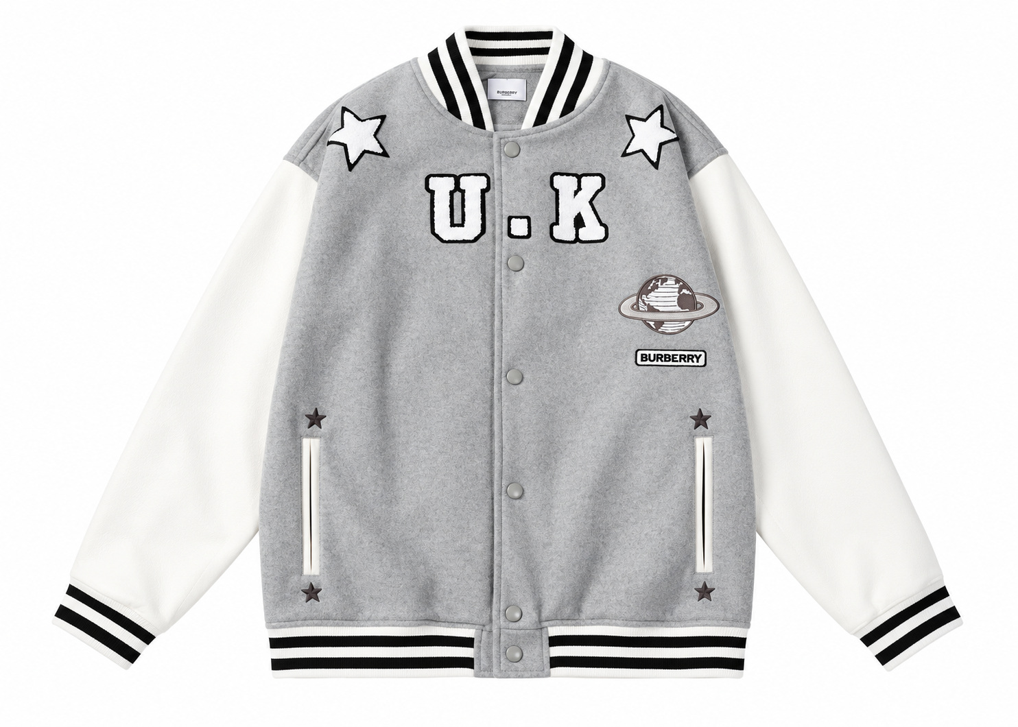 Chaqueta Burberry Varsity Gris Blanca Letras