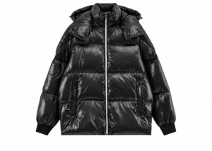 Chaqueta Moncler Acolchada Negra Brillante Cremallera Blanca